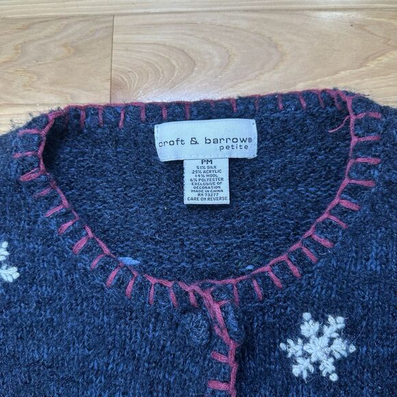 VTG Croft & Barrow Holiday Blue Sweater Mittens Snowflake Size Pro Petite Med - Picture 2 of 4